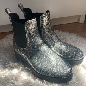 Jeffrey Campbell Glitter Sparkle Chelsea Heeled Rain Boots Size 38 (7)